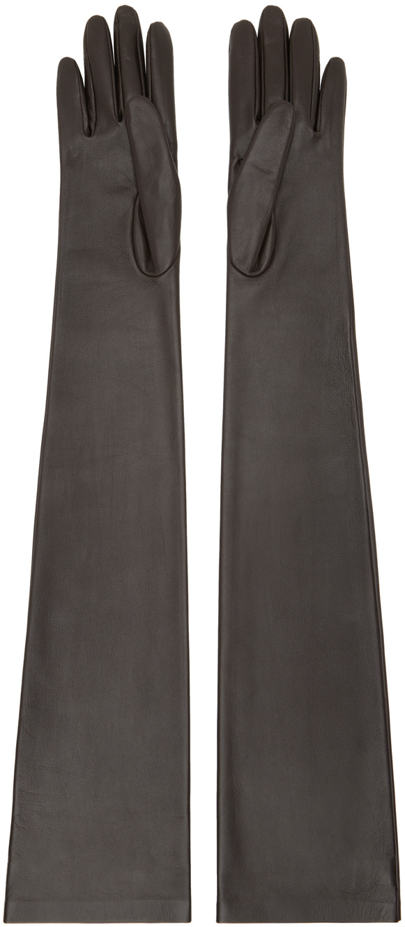 The Row Brown Simon Gloves In Black
