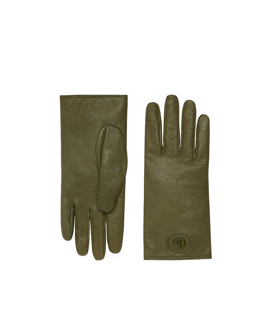 Gucci Double G Leather Gloves In Green