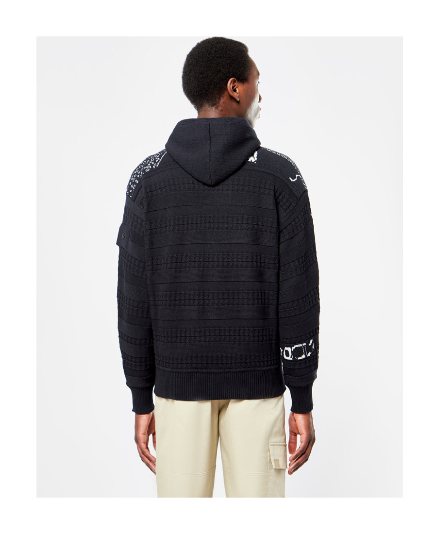 Stone Island Graphic-print Knitted Hoodie In Black