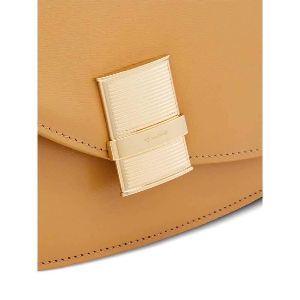 Ferragamo Fiamma Beige Crossbody Bag For Women In Brown
