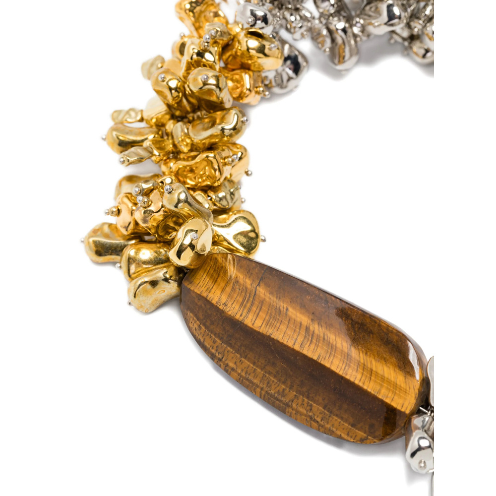 Dries Van Noten Two-tone Embroidered Necklace In Metallic