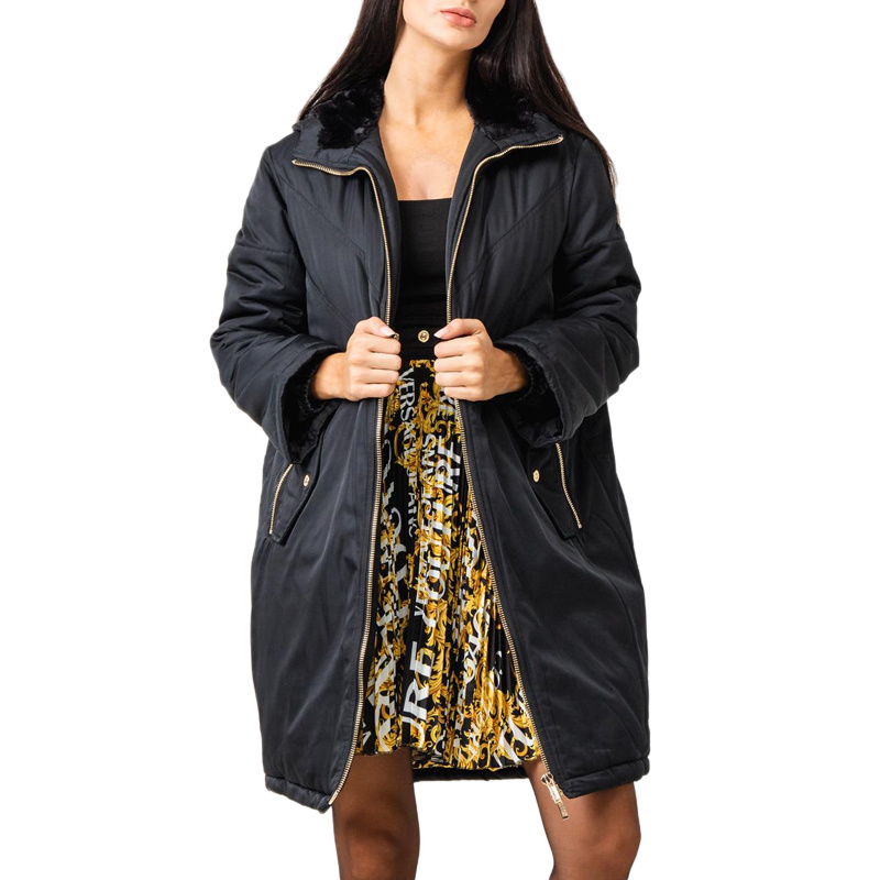 Versace Jeans Zipper Hooded Down Jacket In Black