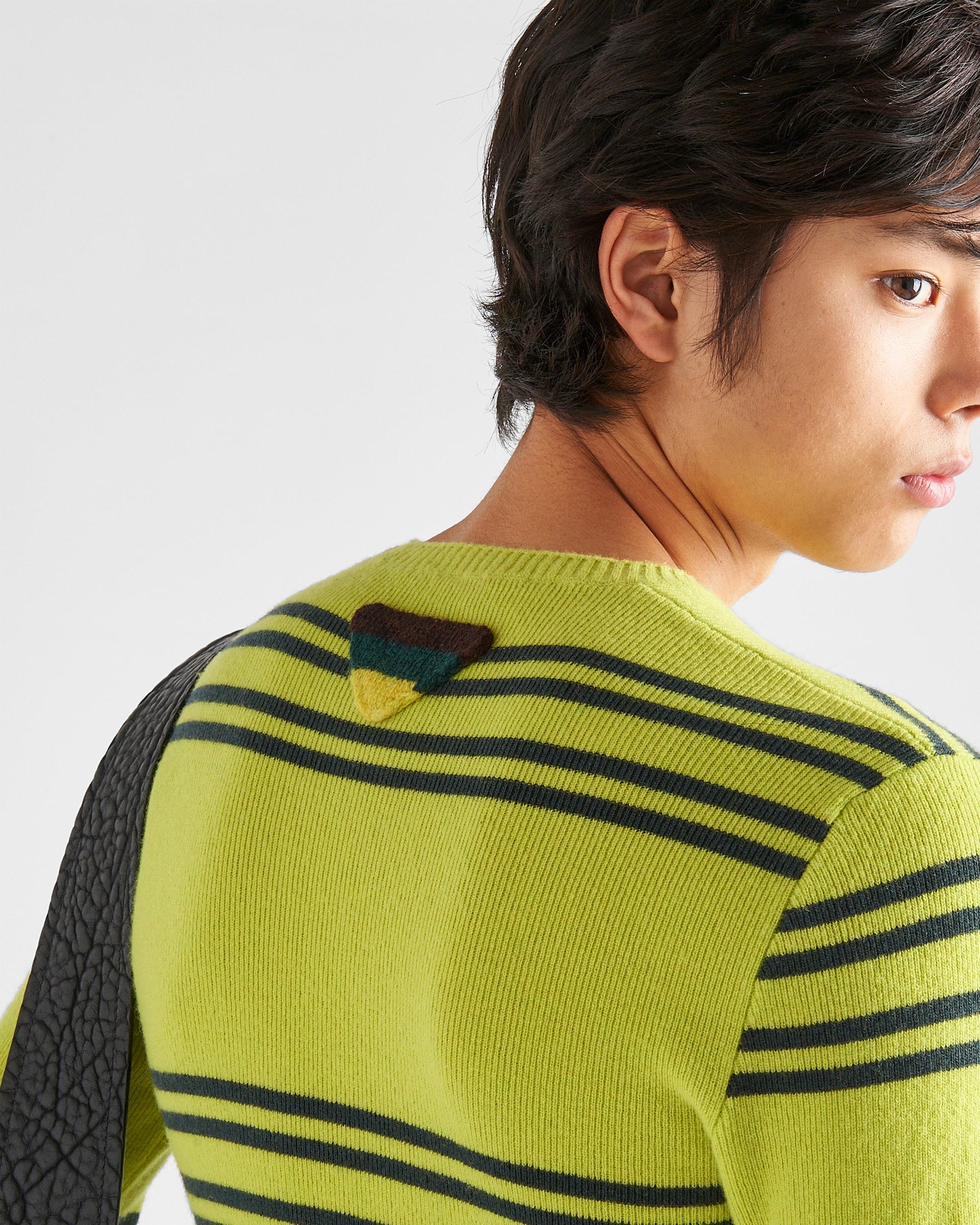 Prada Crew-neck Lambswool Sweater Striped Pattern In Green