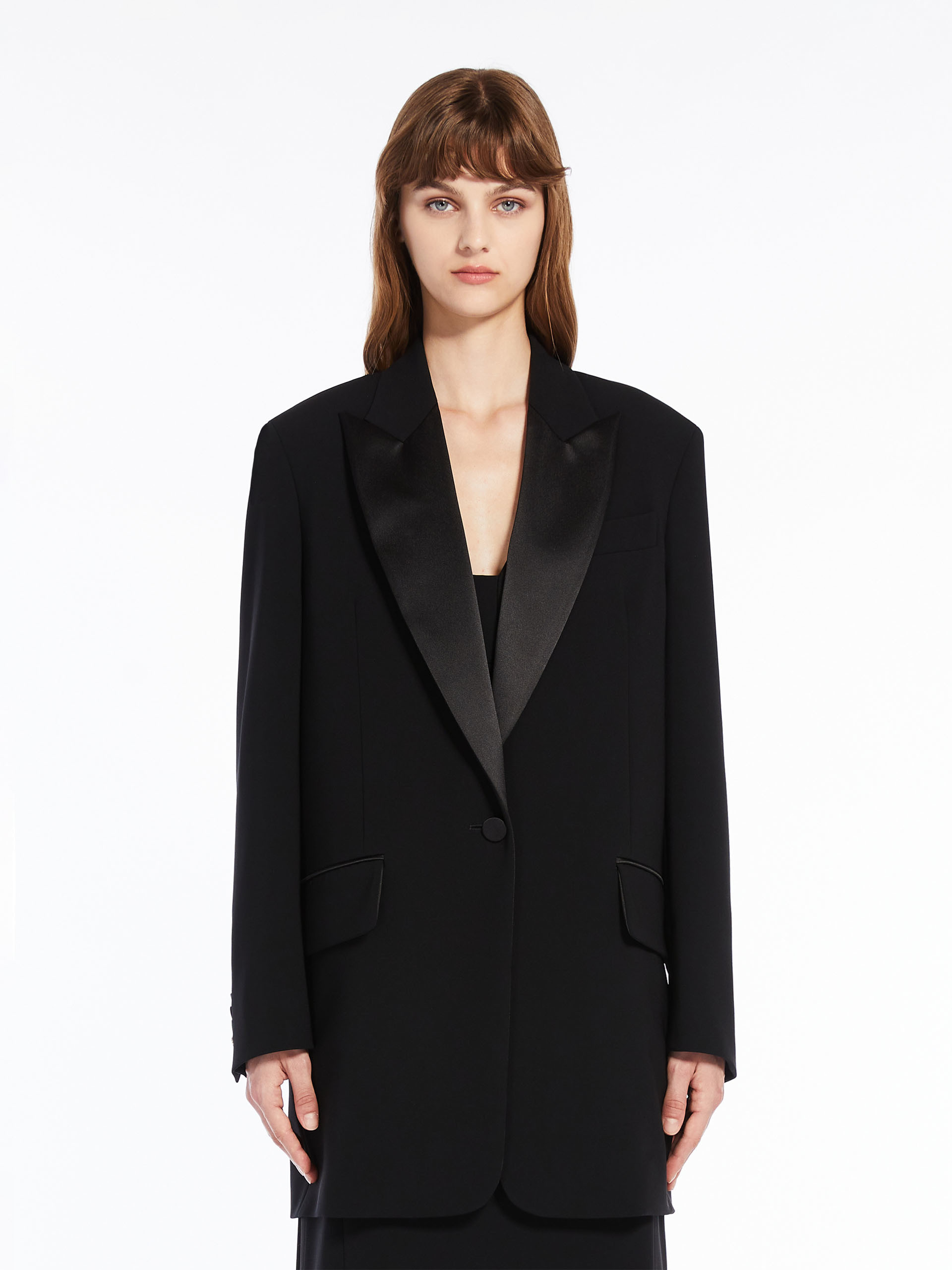 Max Mara Single-breasted Tuxedo Casual Jacket In Black