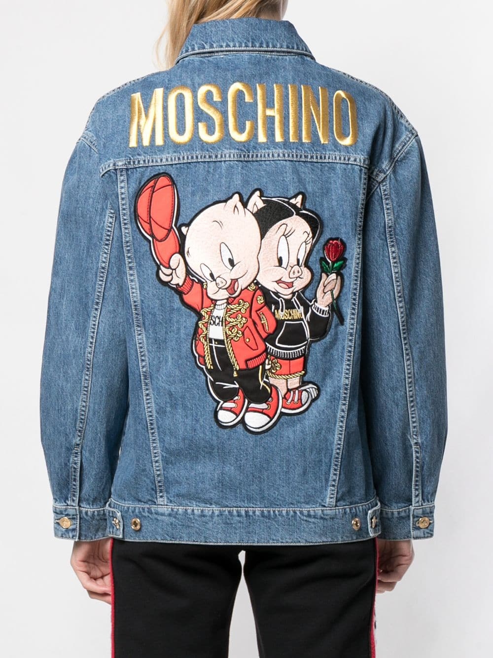 Moschino Porky Pig Embroidered Patch Denim Jacket In Blue