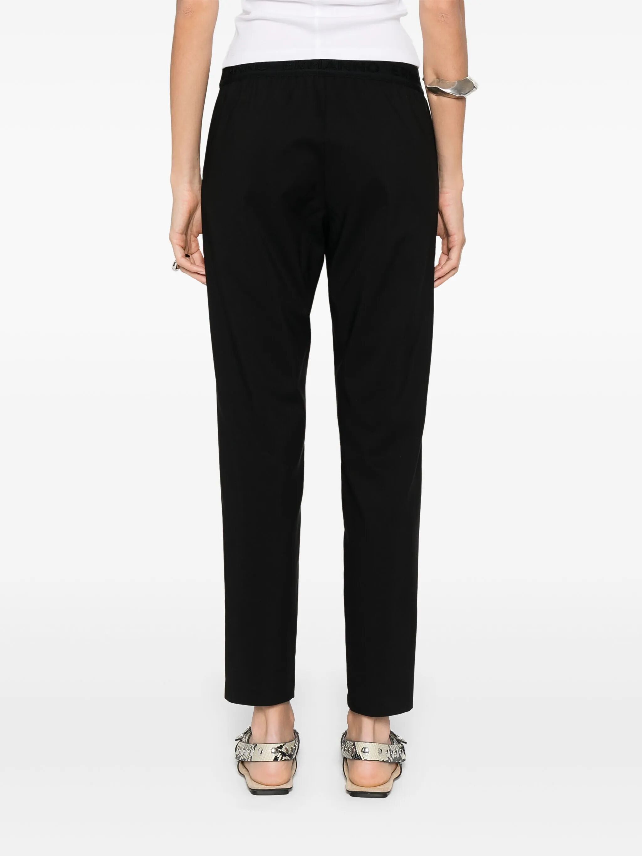 Ermanno Firenze Elastic Waist Casual Pants In Black