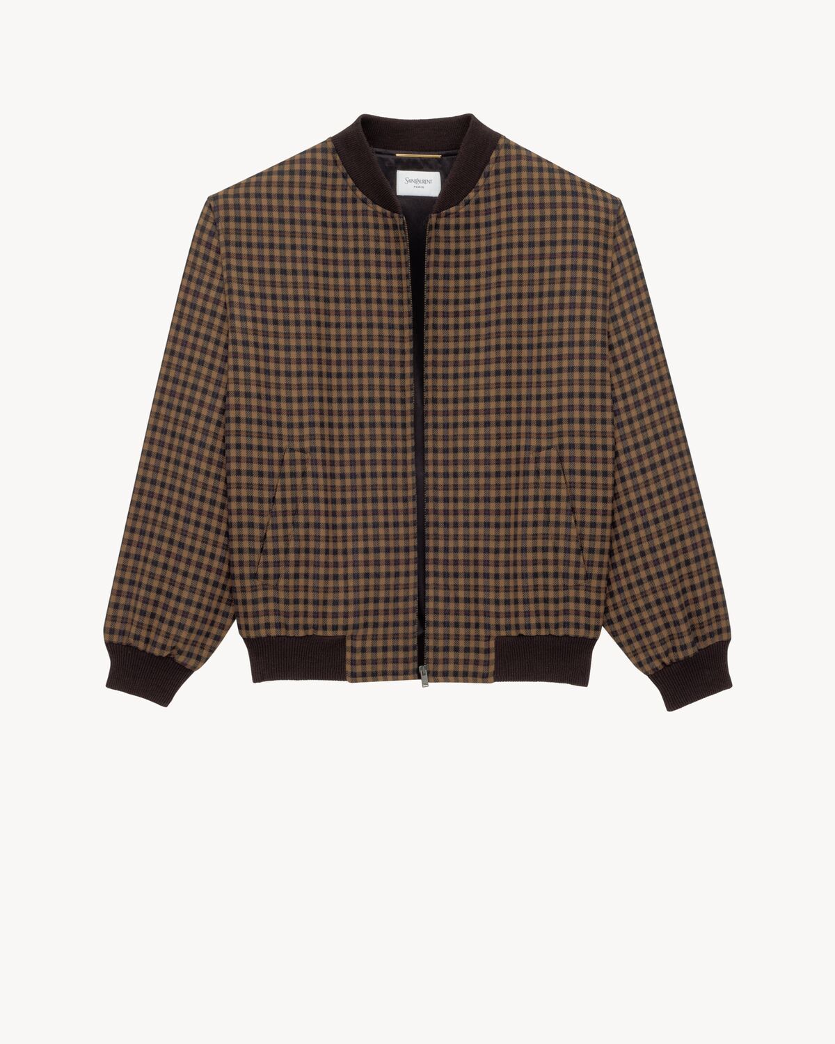 Saint Laurent Cassandre Bomber Jacket In Wool Check In Multi