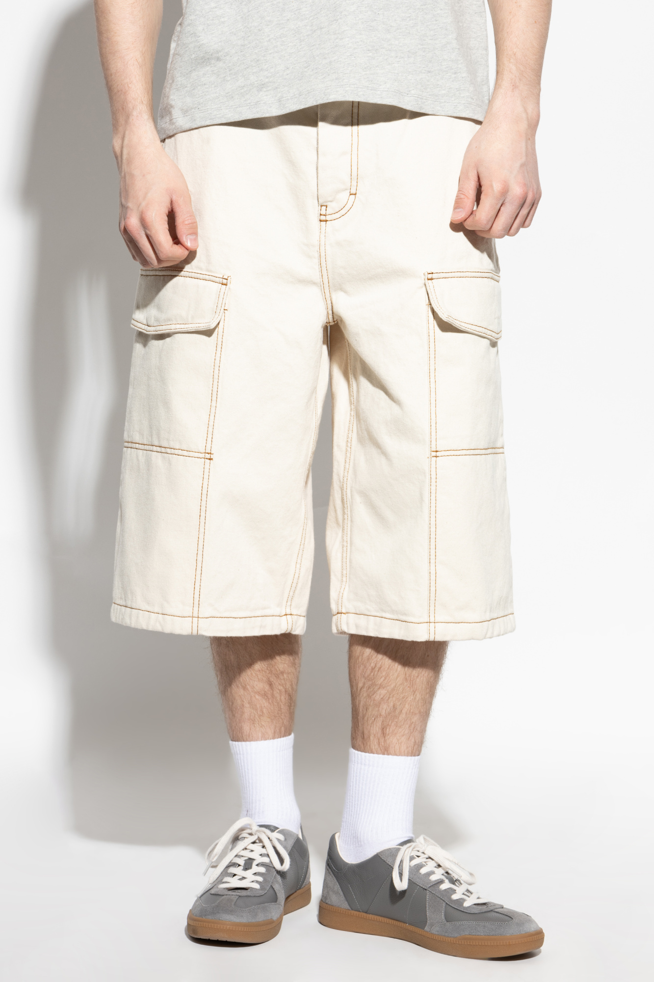 Shop Ami Alexandre Mattiussi Belt Loop Shorts In Cream