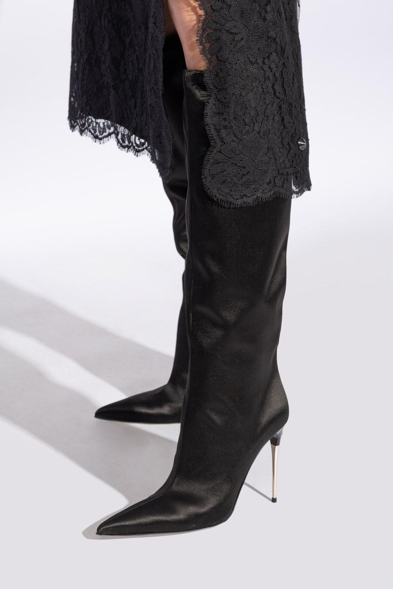 Dolce & Gabbana Lollo 105 Knee-high Satin Boots In Black