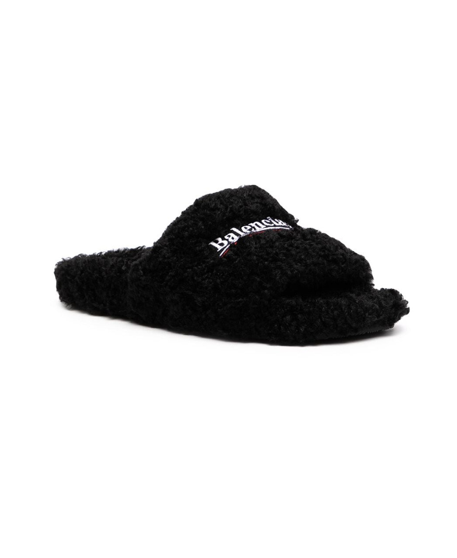 BALENCIAGA SANDALI FURRY SLIDE DA DONNA IN NERO