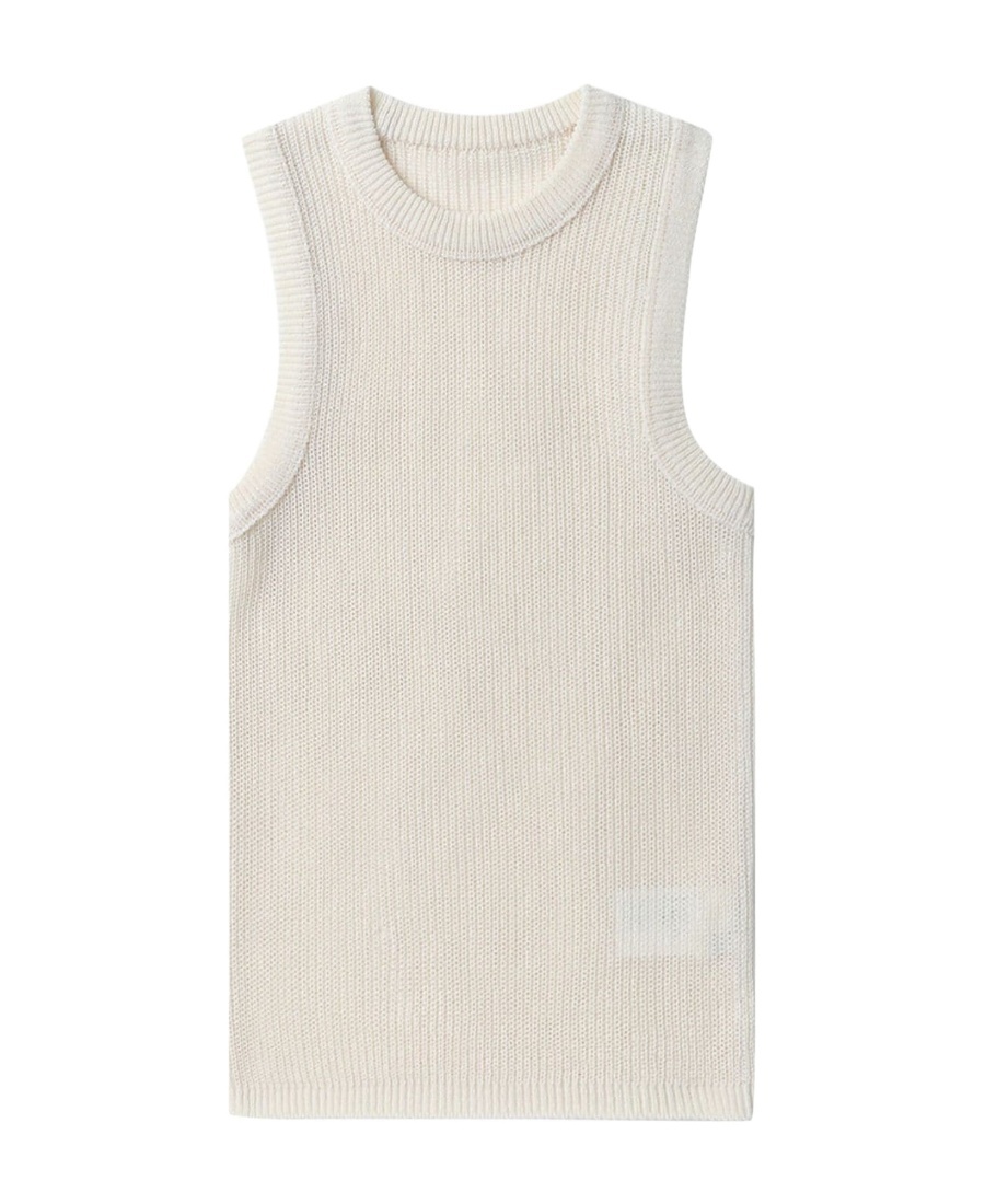 Low Classic Sleeveless Knitted Vest With Round Neck In White