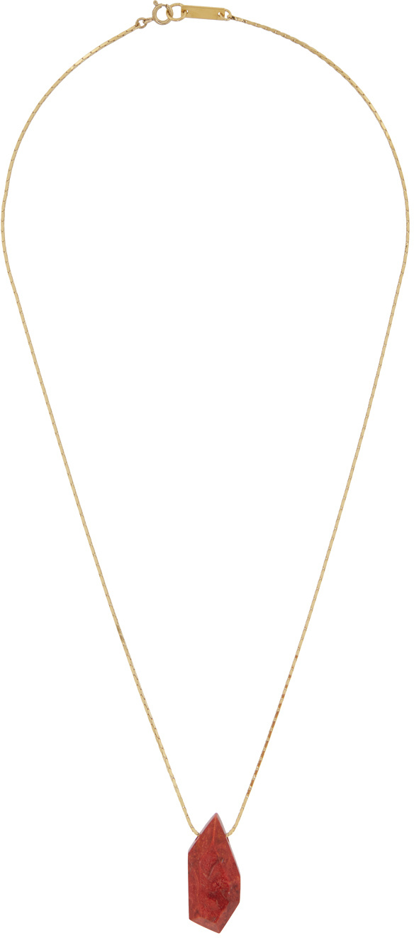 Isabel Marant Gold & Orange Long Pendant Necklace In Yellow