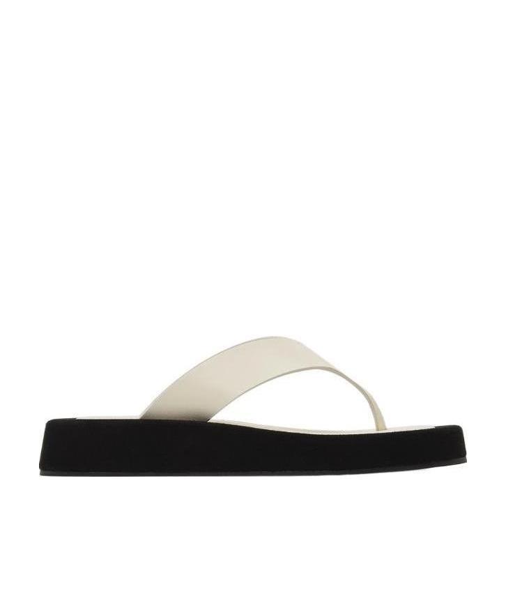 The Row Ginza Two-tone Leather And Suede Platform Flip Flops In Black