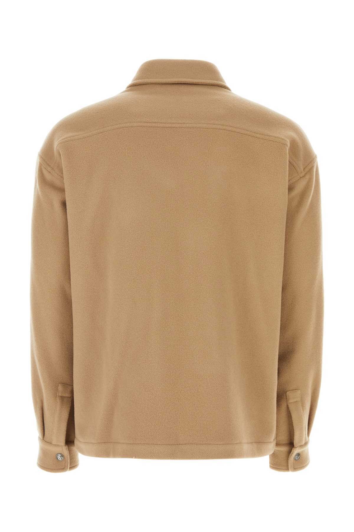 Palm Angels Camel Wool Shirt Jacket In Green