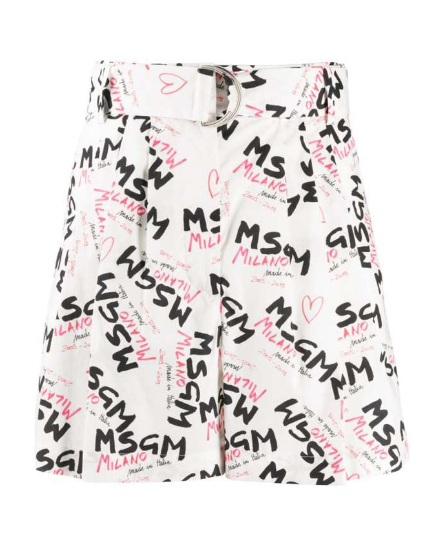 Msgm Logo Printed Waist Casual Shorts In White