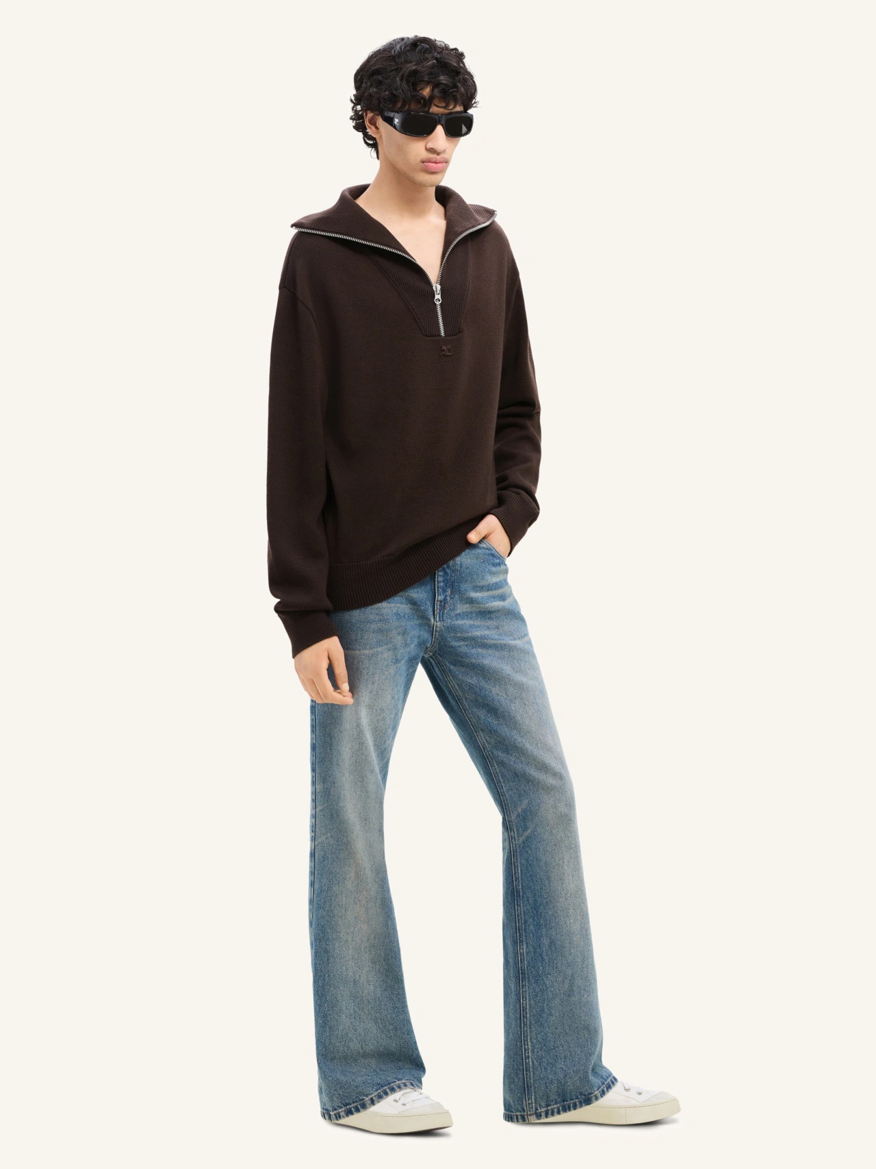 Courrèges Merino Wool Sweater With Zipper In Black