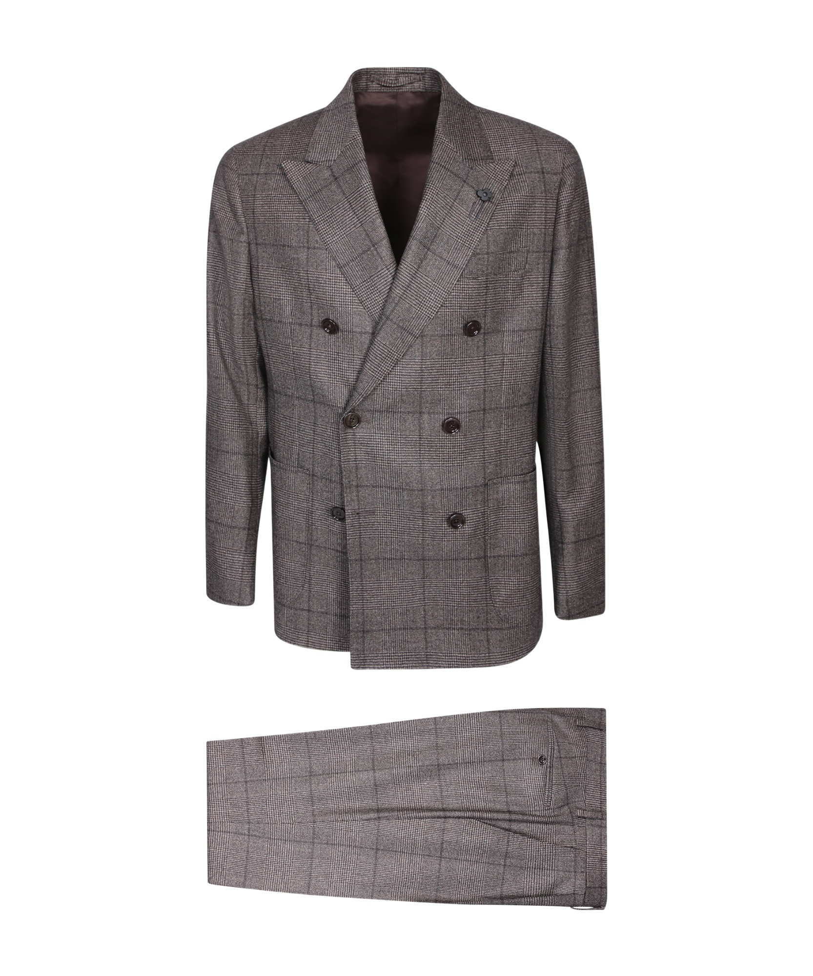 Lardini Check Pattern Double-breasted Suit In Gray/multicolor