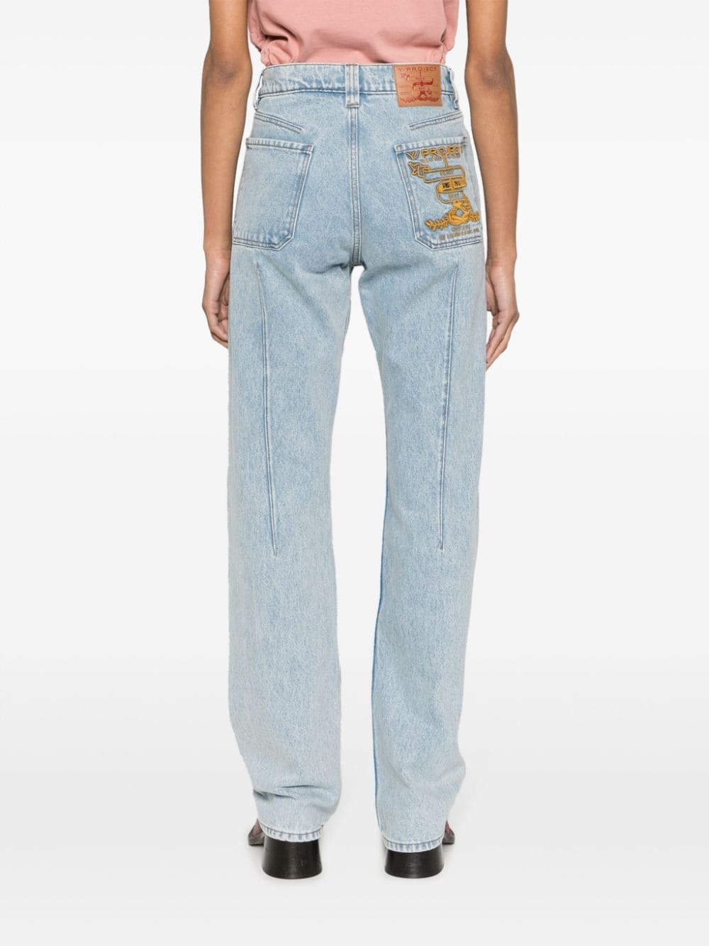 Y/project Logo-embroidered High-rise Straight-leg Jeans In Blue