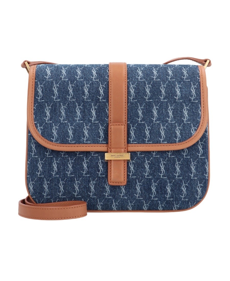 Saint Laurent Monogram Denim Crossbody Bag In Blue