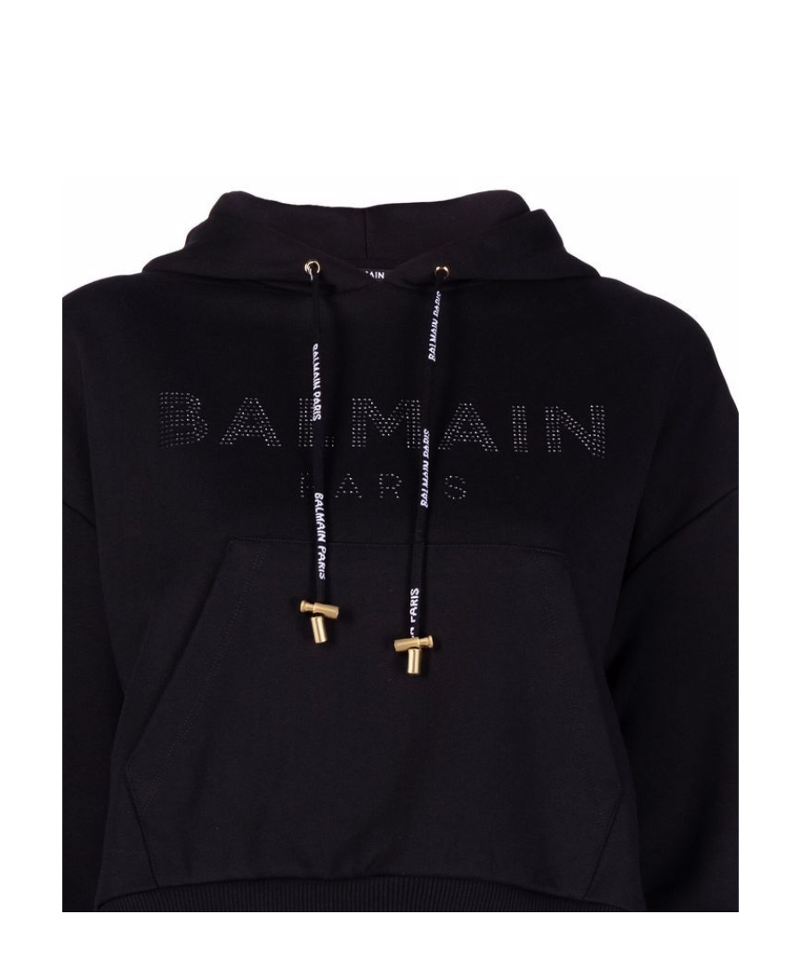 BALMAIN CROPPED LOGO-STUDDED HOODIE