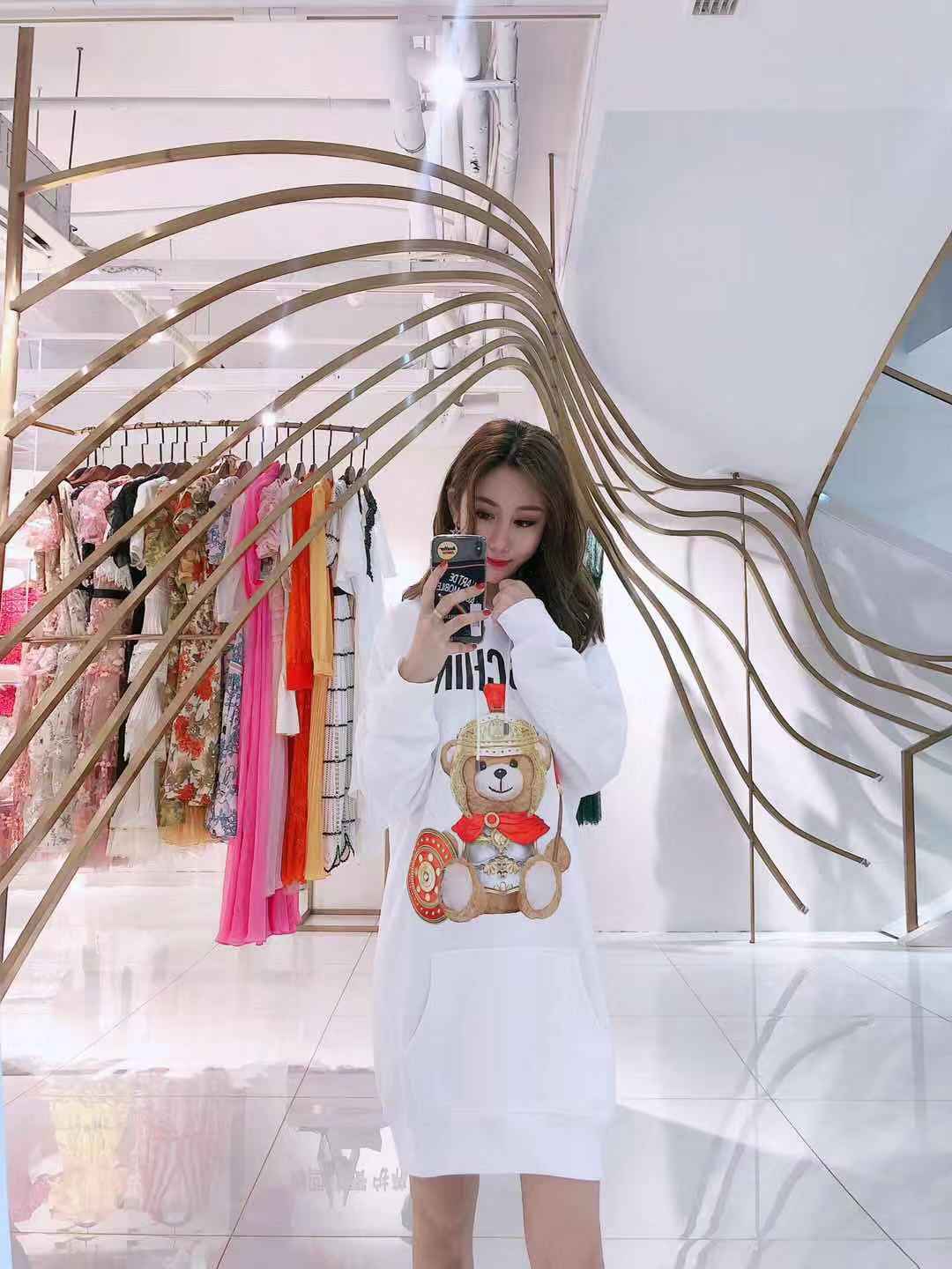 Moschino Logo Teddy Bear Printed Hooded Sweater In White