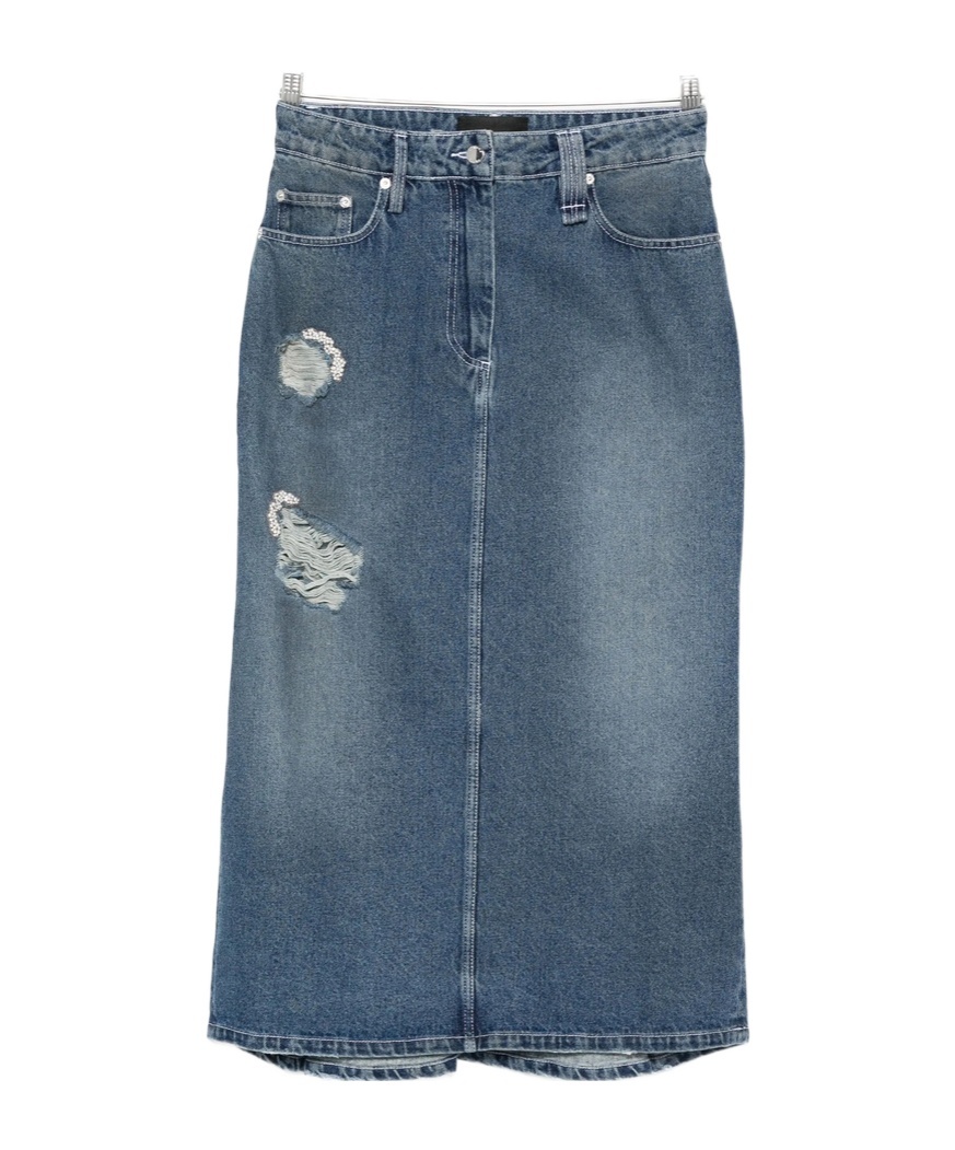 Simone Rocha Distressed-effect Midi Skirt In Blue