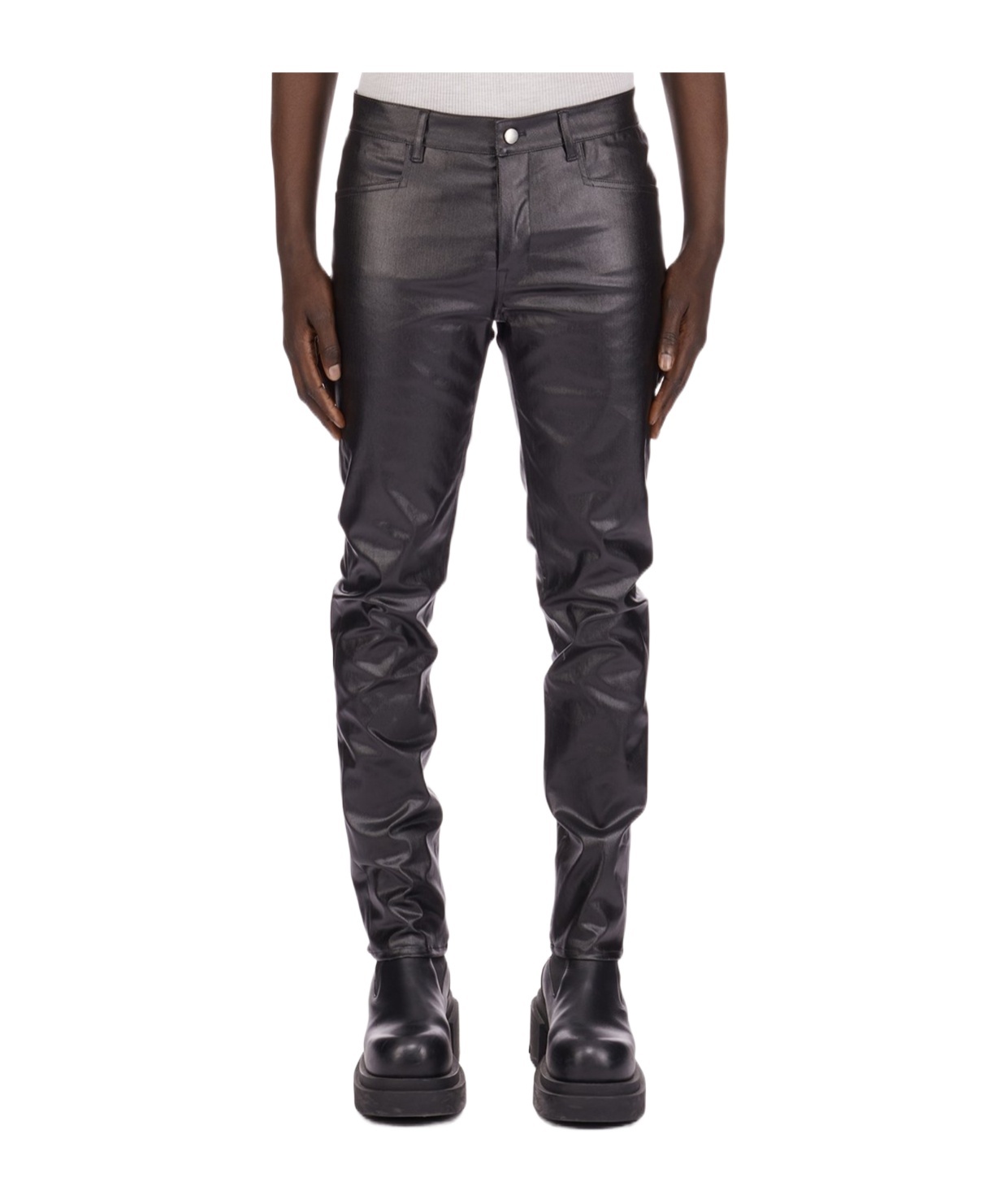 Rick Owens Metallic Coated Tapered Jeans In Black