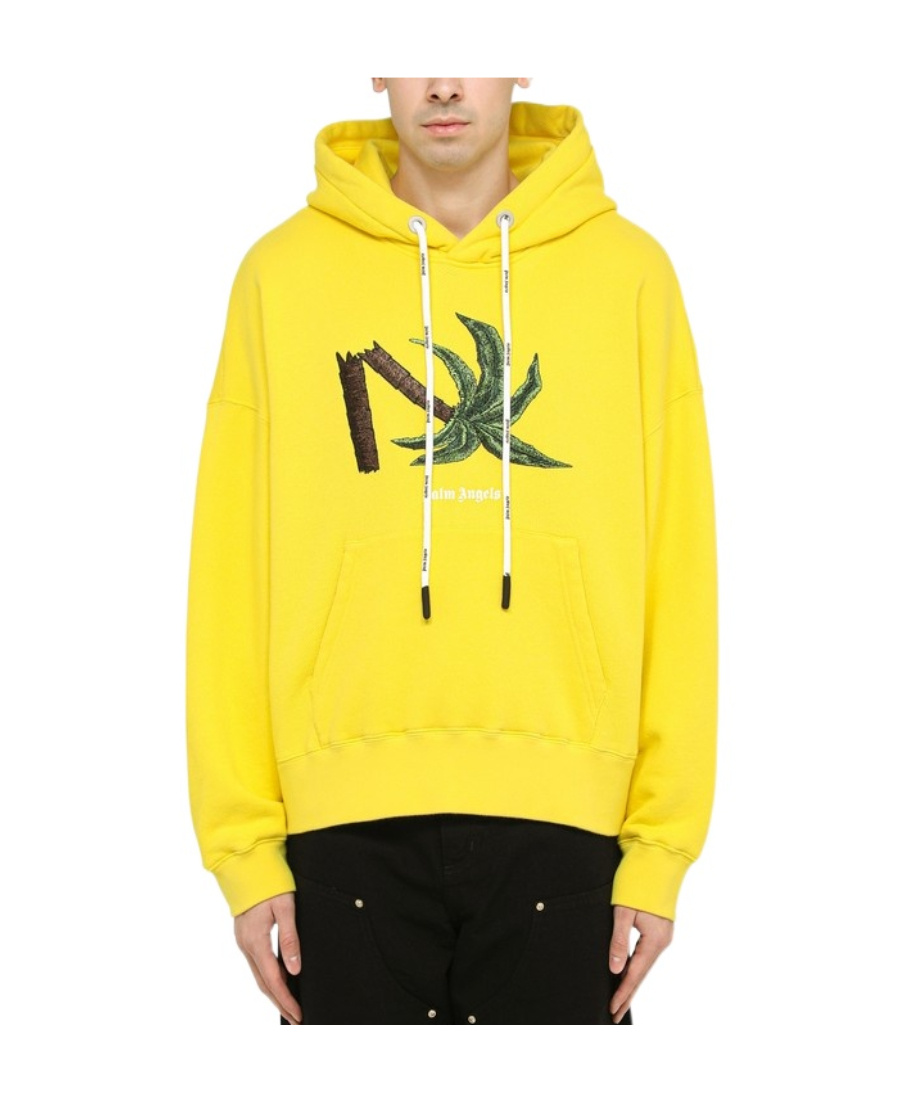 Palm Angels Broken Palm Embroidered Hooded Sweatshirt In Yellow