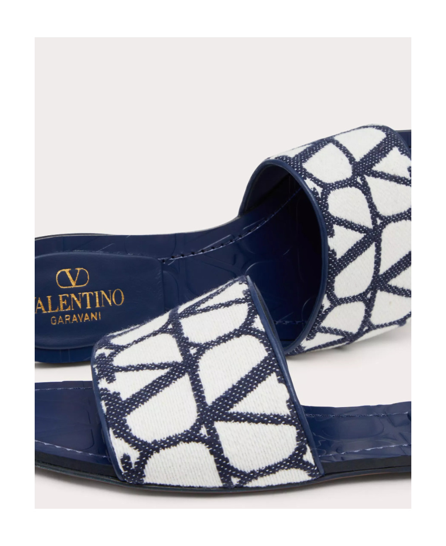 Valentino Toile Iconographe Leather-trimmed Cotton-canvas Jacquard Slides In Black