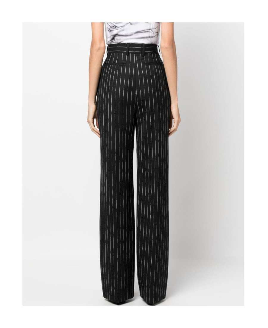 Alexander Mcqueen High-waisted Striped Wool Trousers In Black
