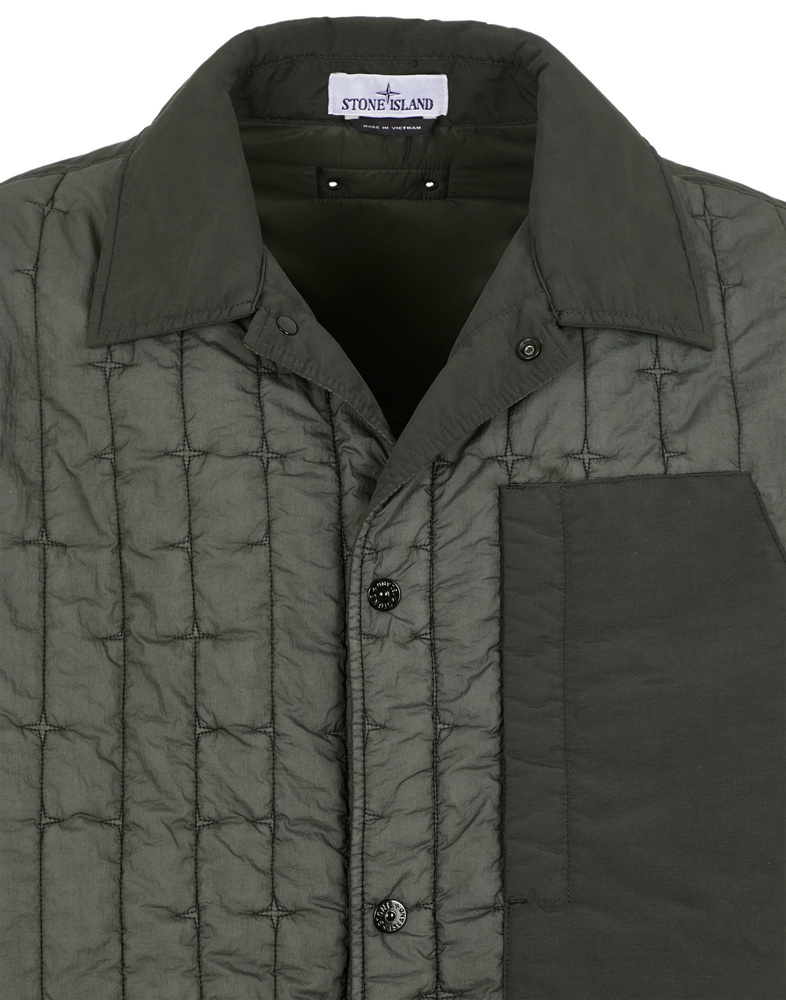 Stone Island Press-stud Quilted Shirt Jacket In Green