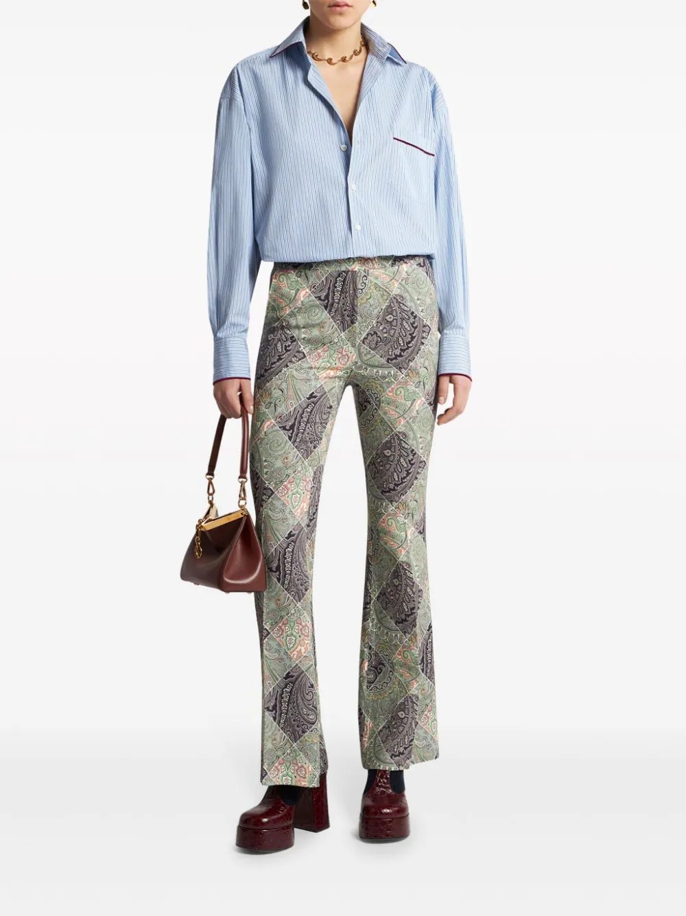 Etro Flared Printed Cady Trousers In Nude