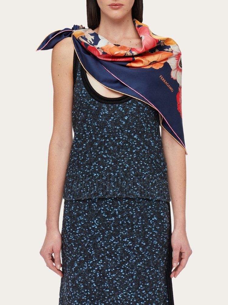 Ferragamo Anemone Print Silk Scarf In Black