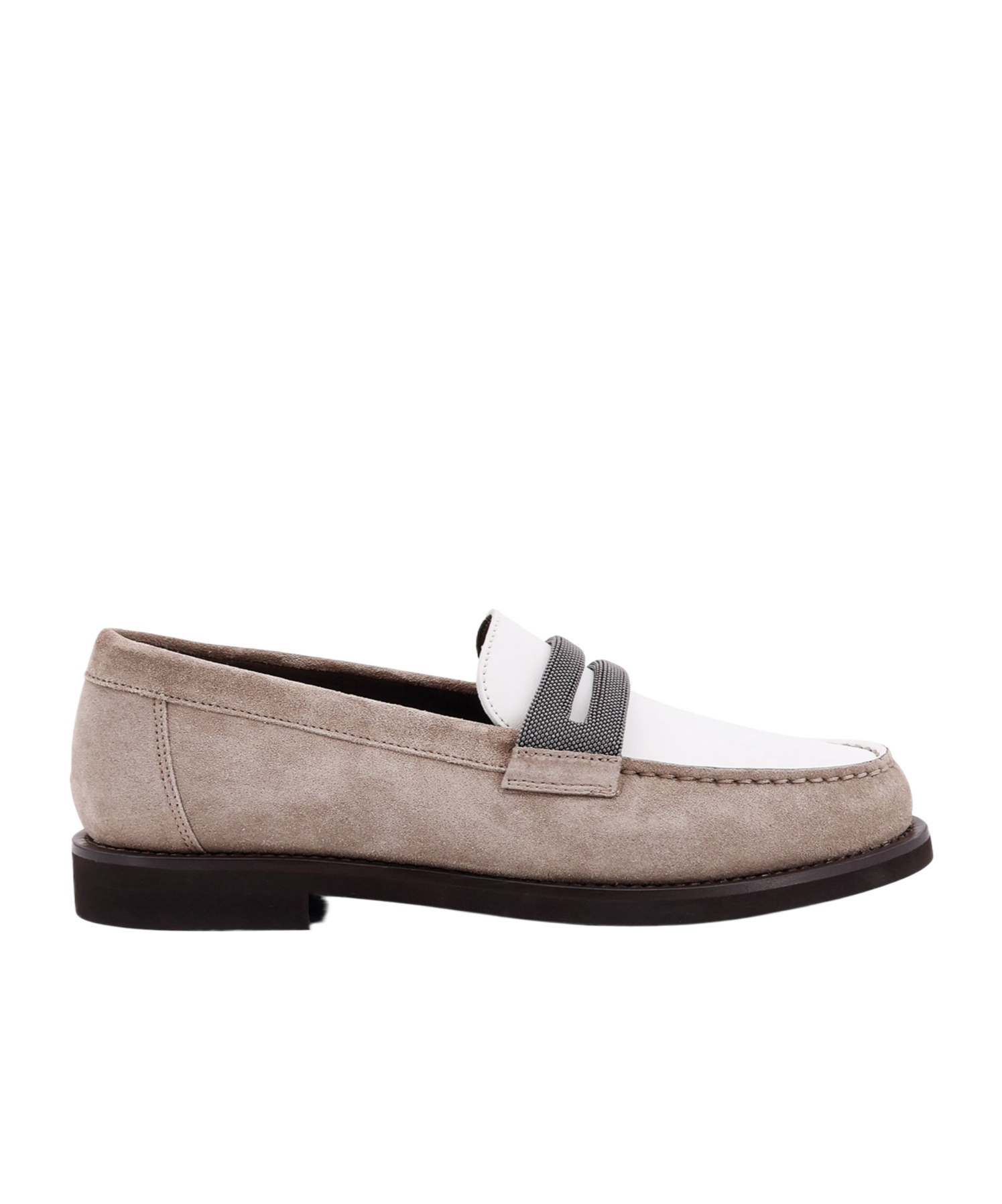 Brunello Cucinelli Beige Loafers With Monile Detail And Chain In Suede Woman In Nude