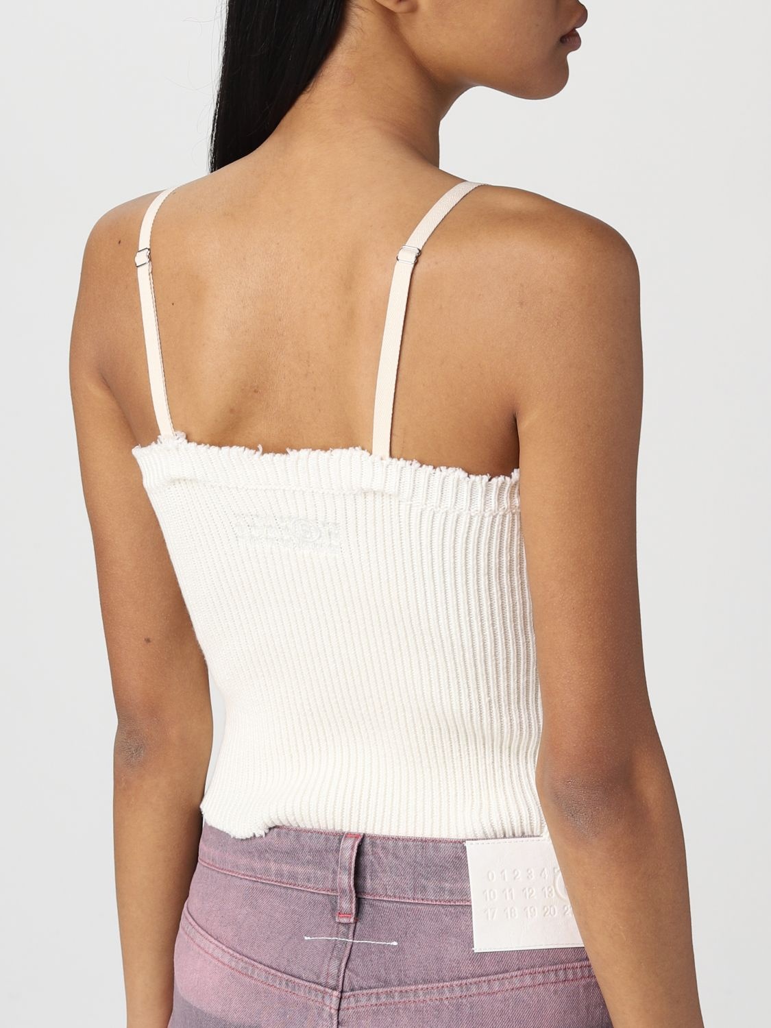 Mm6 Maison Margiela Embroidered-logo Knit Crop Top In Multicolor