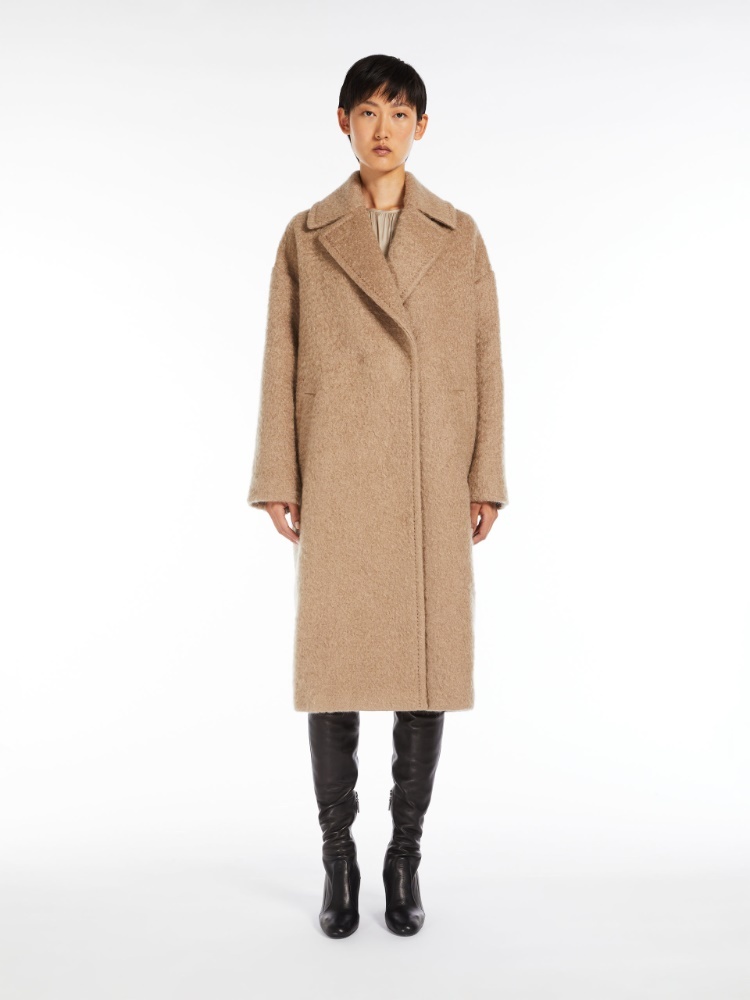 Max Mara First Shearing Wool Long Overcoat In Brown