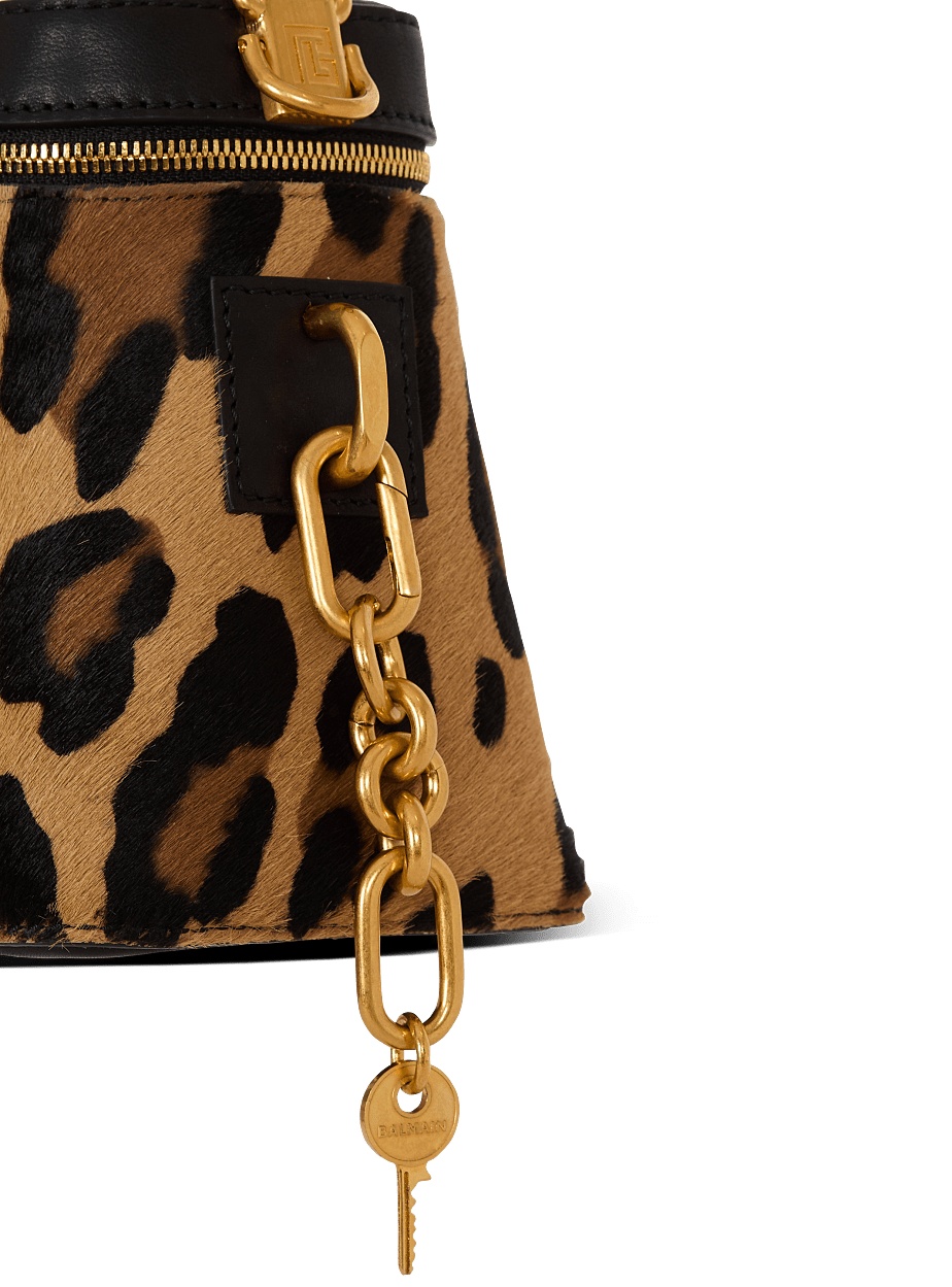 Balmain Pulse Vanity Leopard Print Leather Bag In Brown