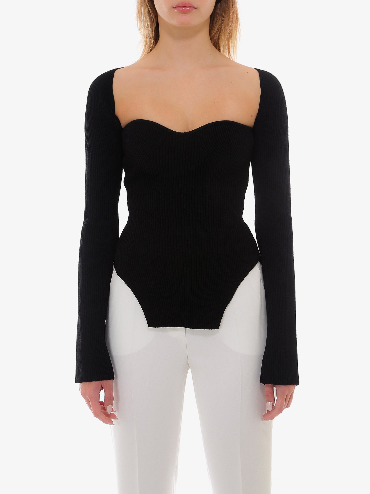 Shop Khaite Maddy Ribbed Sweetheart Neckline Top In Black