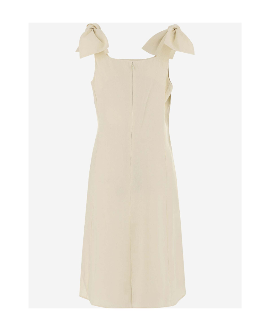 Chloé Chloè Linen Dress With Bows In Nude