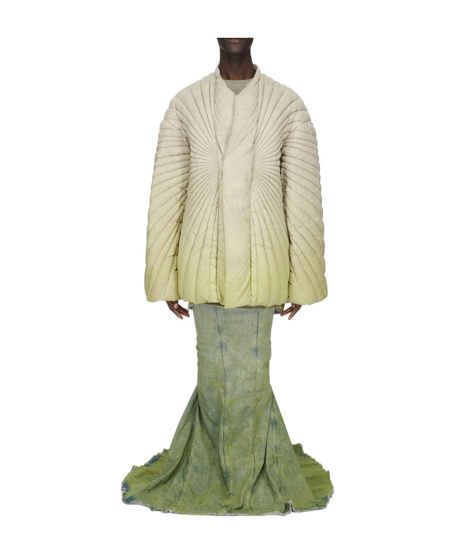 MONCLER X RICK OWENS GRADIENT-EFFECT DENIM MAXI SKIRT