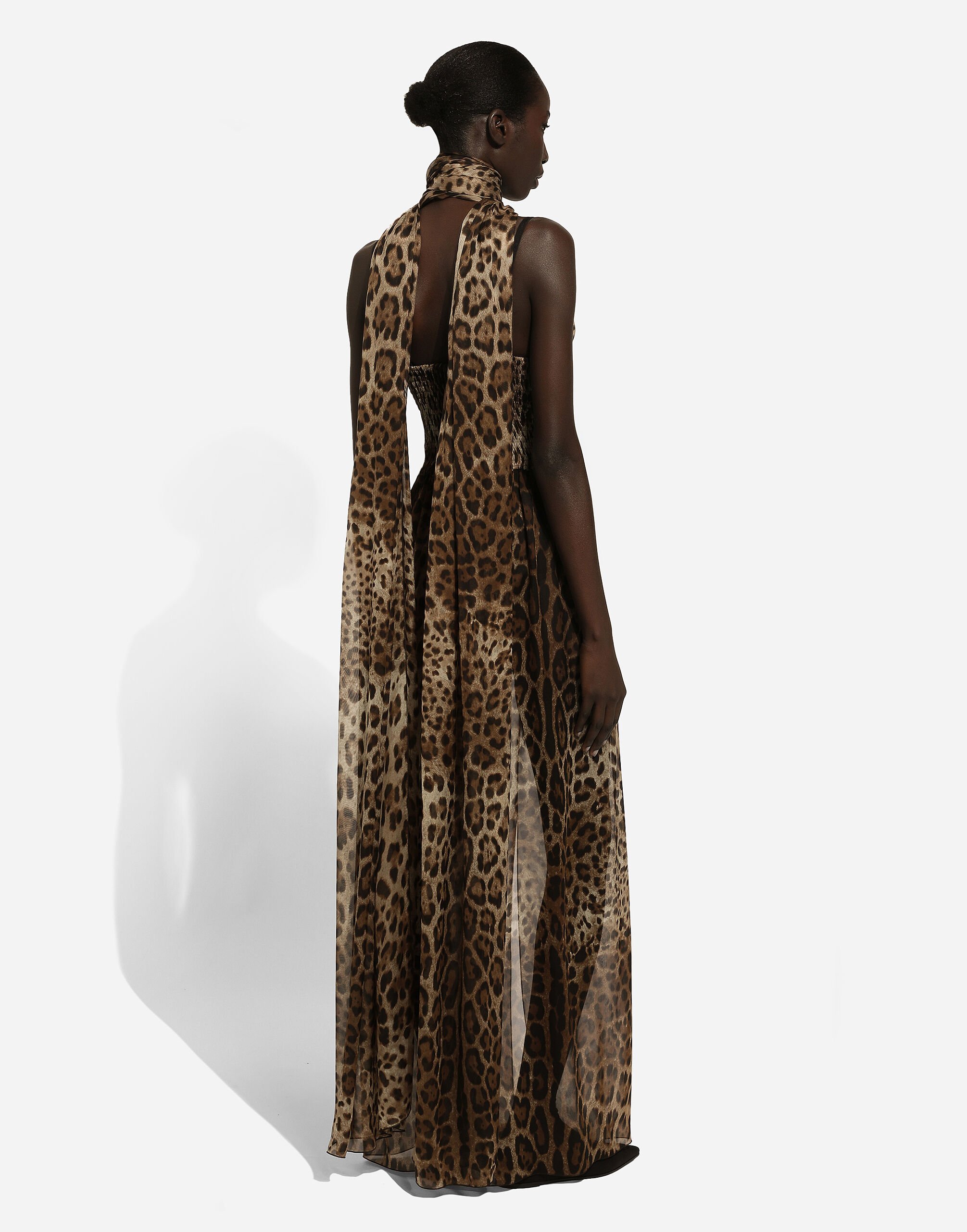 Dolce & Gabbana Leopard-print Halterneck Silk Gown In Brown