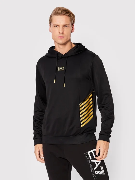 Ea7 Logo Hooded Sweater In Black