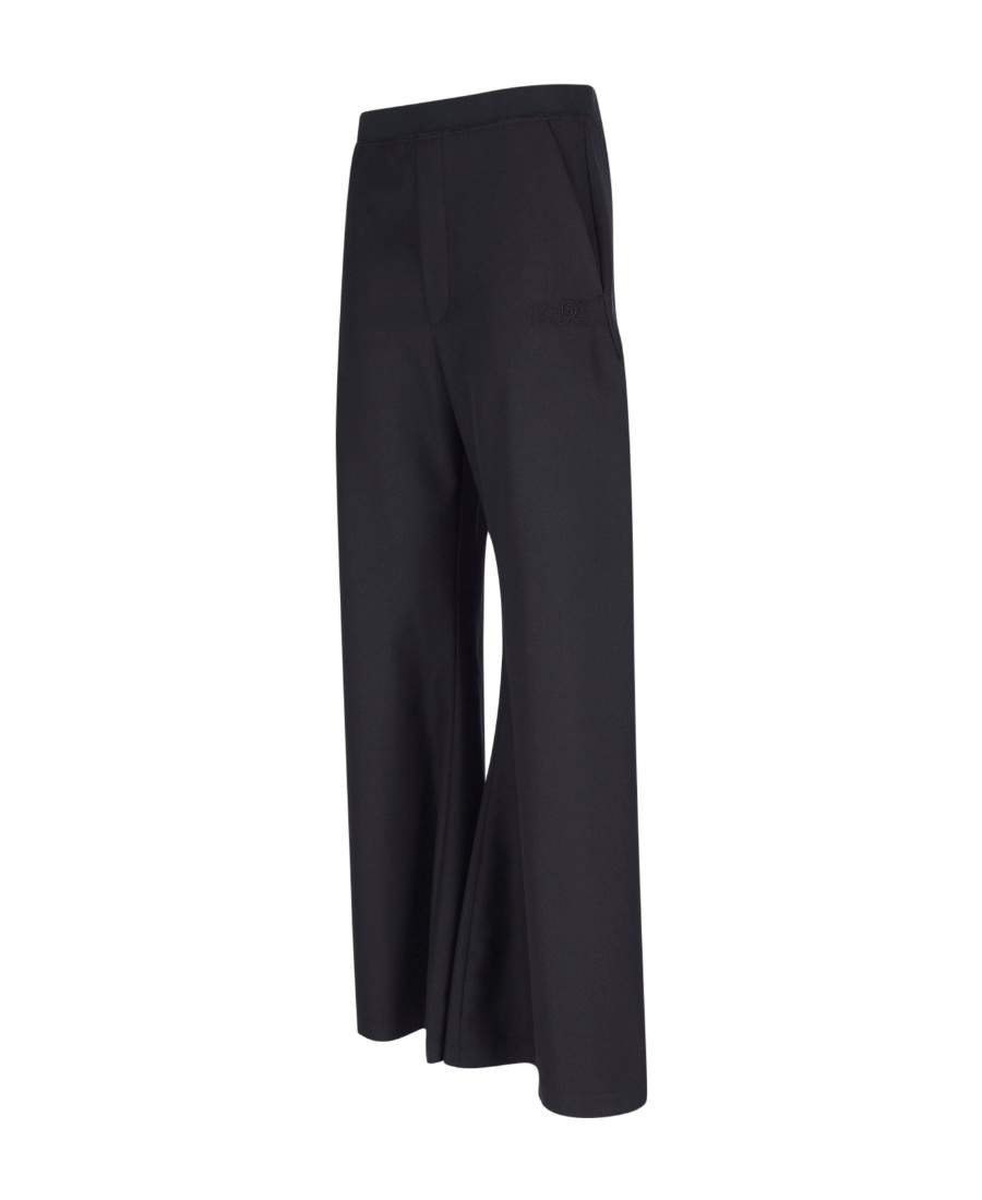Mm6 Maison Margiela Wide Leg High Waist Trousers With Pleated Front In Black