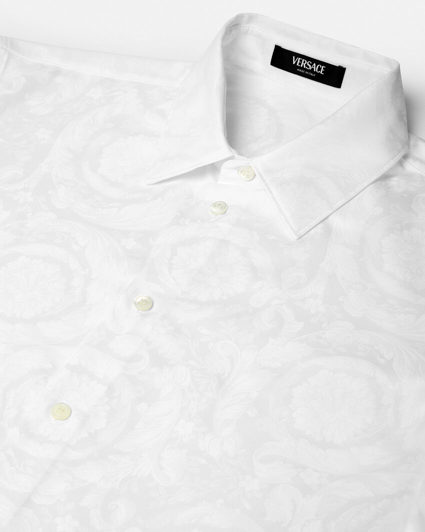 Versace Barocco Jacquard Button-up Shirt In White