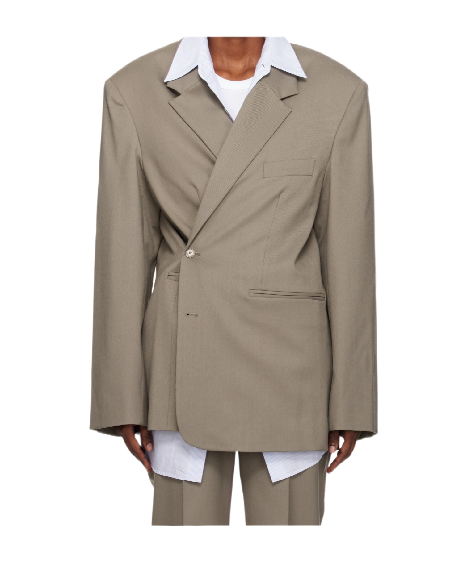 The Frankie Shop Taupe Crosby Wrap Blazer In Brown