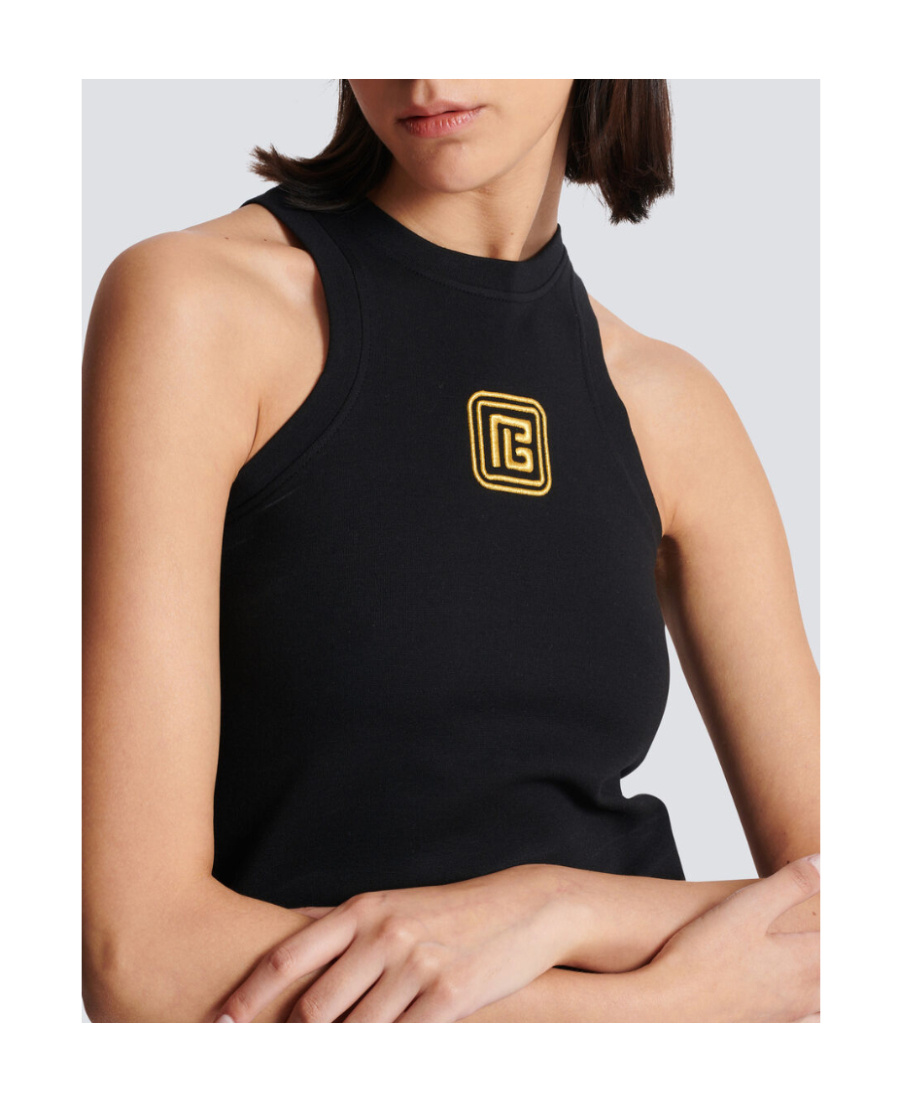 Balmain Sleeveless Top With Pb In Black