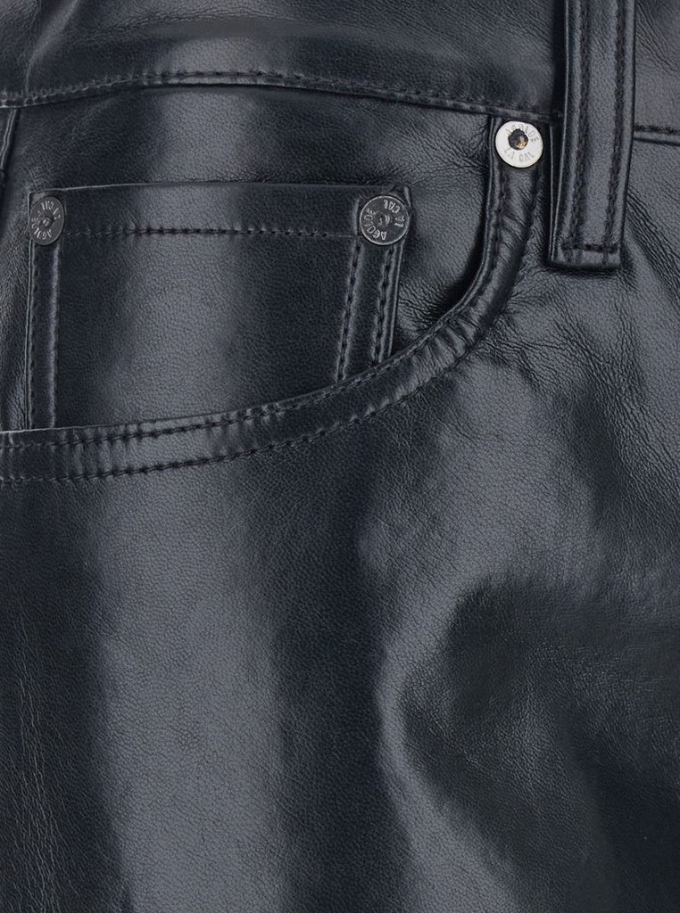 Agolde Black Pants With Belt Loops In Leather Blend Woman In Black