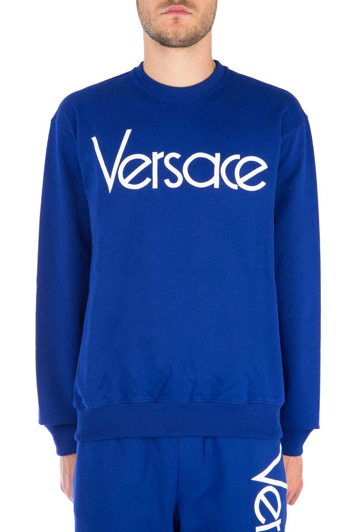 Versace Hua Chenyu Same Style Logo Print Pullover In Blue