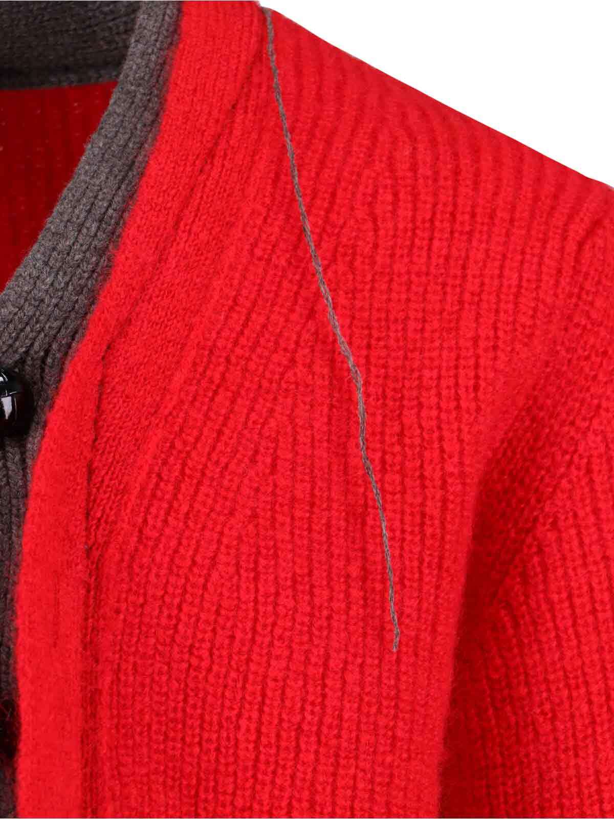 Sacai Long-sleeved Knitted Cardigan In Red