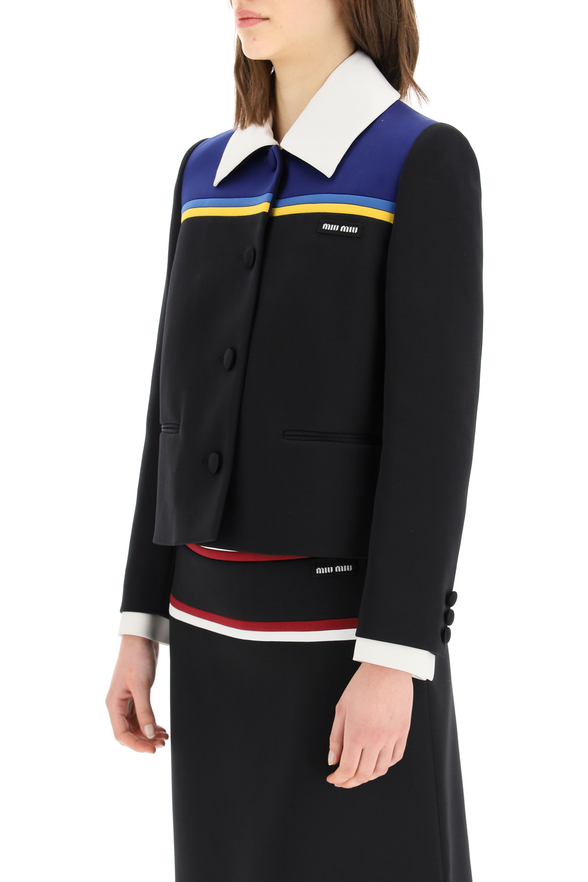 Miu Miu Contrasting-collar Panelled Blazer In Black